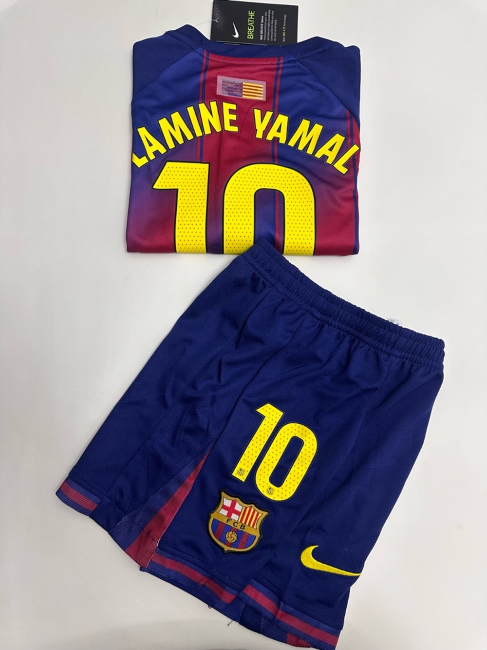 Kid’s FC x Ed Sheeran 25-26 Barcelona Kit #10 Lamine Yamal No Patch on Sleeve